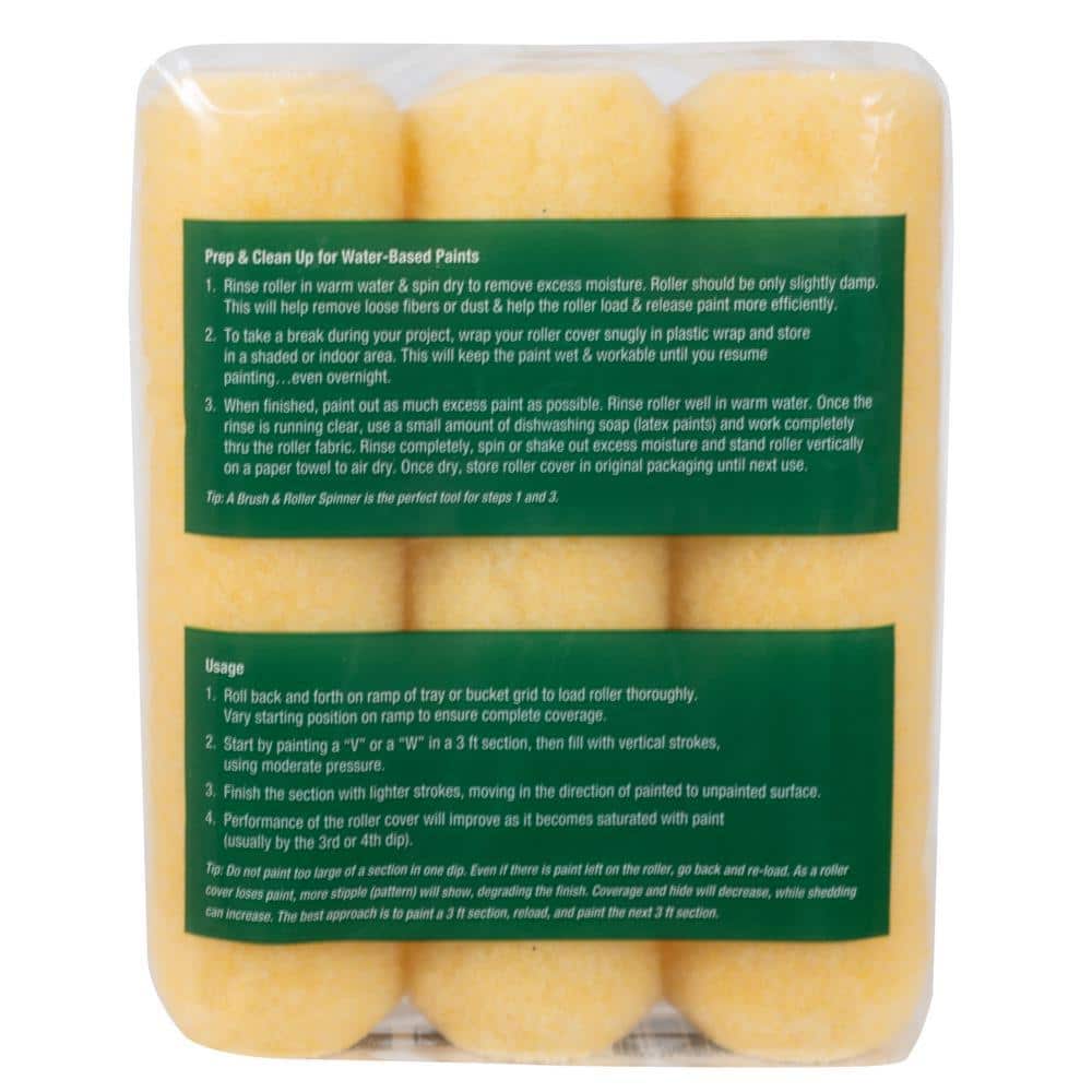 PRIVATE BRAND UNBRANDED Better 9 in. x 3/8 in. High-Density Yellow Knit Paint Roller Cover (3-Pack) (4)