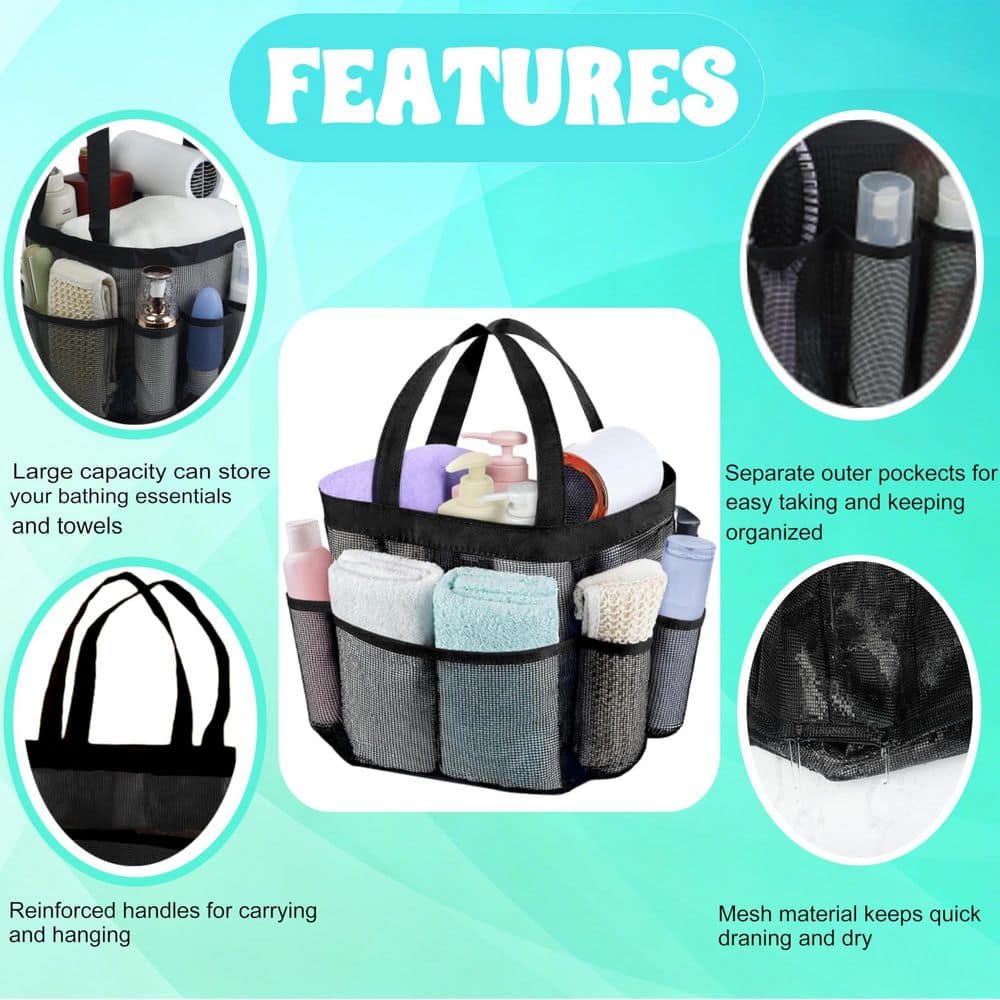 Unbranded Mesh Shower Caddy Tote Bag 8 Pockets Quick Dry Hanging Organizer for College Dorm Gym and Pool Bathroom (3)