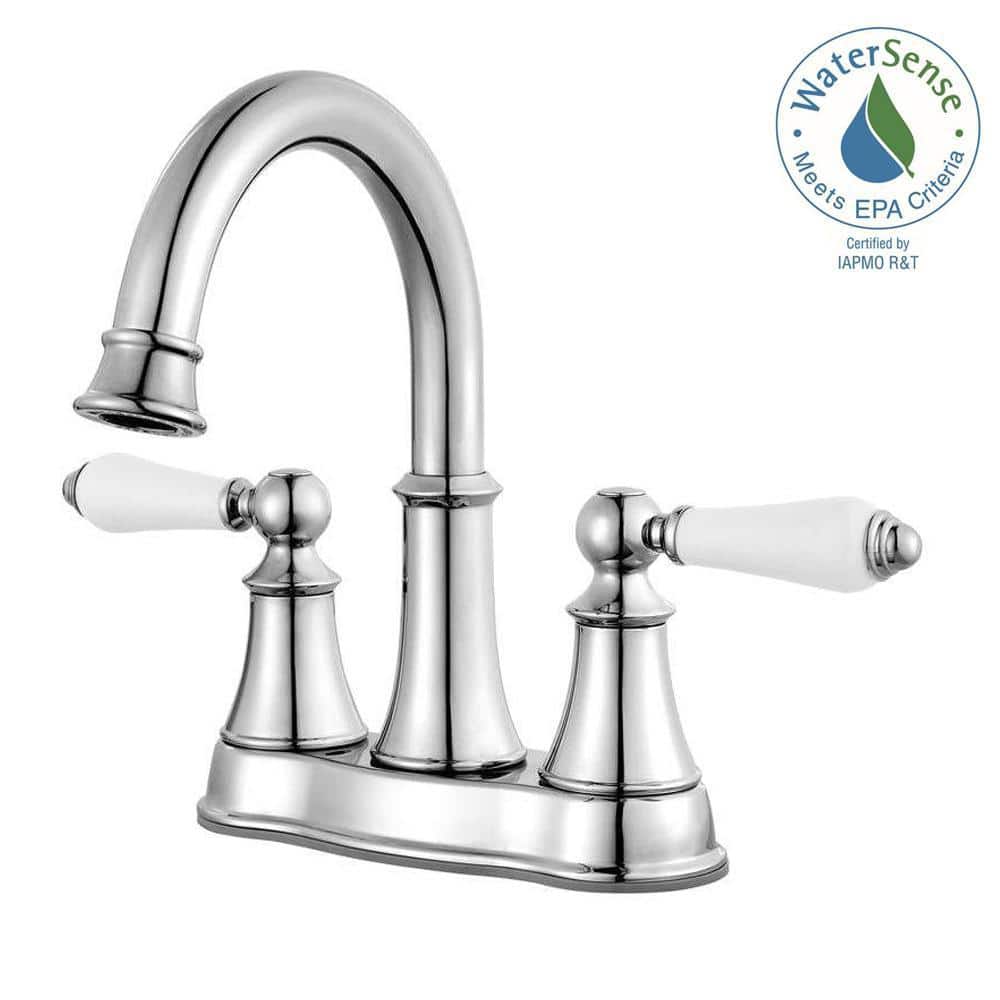 Pfister Courant 4 in. Centerset 2-Handle Bathroom Faucet in Polished Chrome with White Handles (2)