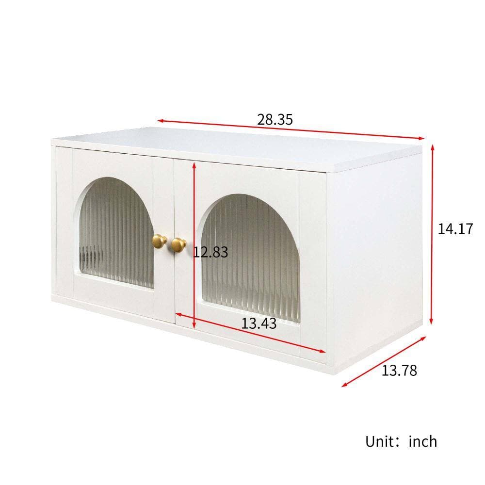 XUJMK 28 in. W x 11 in. D x 14 in. H Bathroom Storage Wall Cabinet, Kitchen Medicine Mounted Cabinet with Glass Door, White (2)