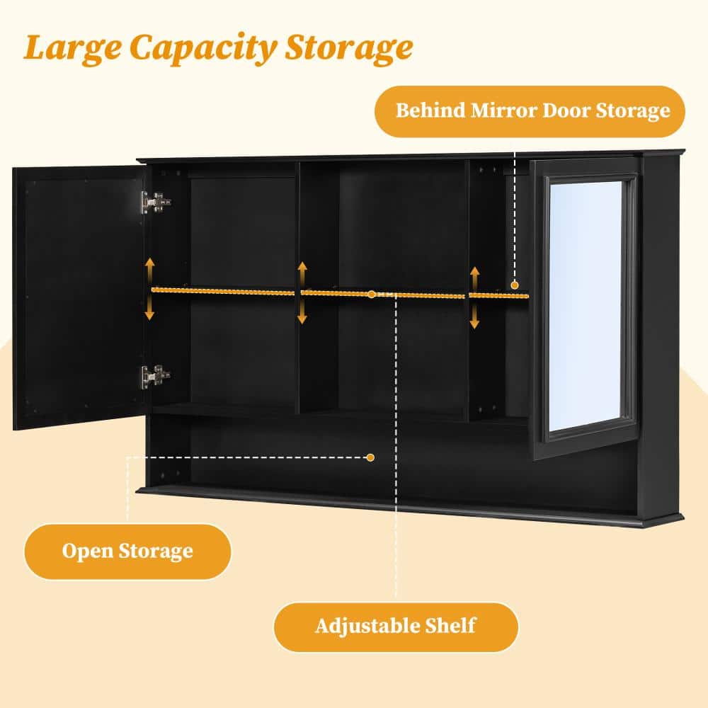 Unbranded 60-In Wall-Mounted Bathroom Medicine Cabinet with Double Mirrored Doors, Open Storage Shelf,  Mirror Organizer (3)