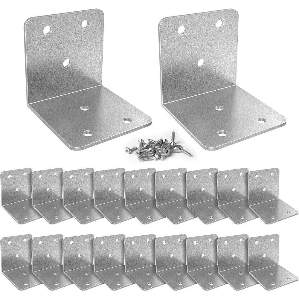 KIWDZFU 20 Pcs 2x2 Metal Corner Braces Silver L Brackets with Screws for Wood Furniture Bed Chair Reinforcement (1)