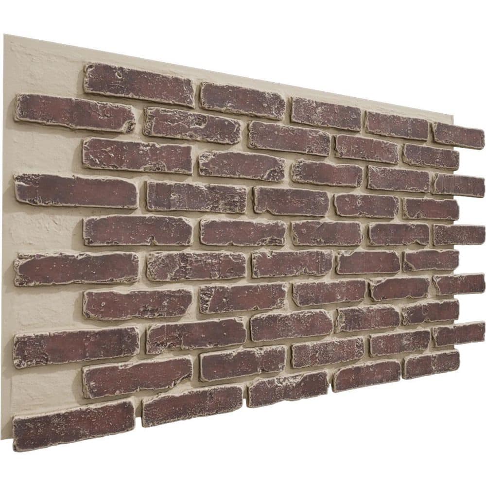 Ekena Millwork EverStone Aged Brick Faux Brick Panel, 46 7/8"W x 27"H x 1 1/4"D, Merlot Color (3)