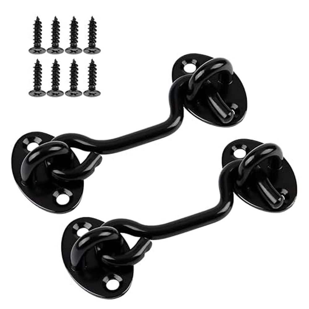 Unbranded 6'' Hook and Eye Gate Latch Easy Lock for Barn Door Black with Screws 2 Pack Sliding Door Lock for Window Cabin (1)