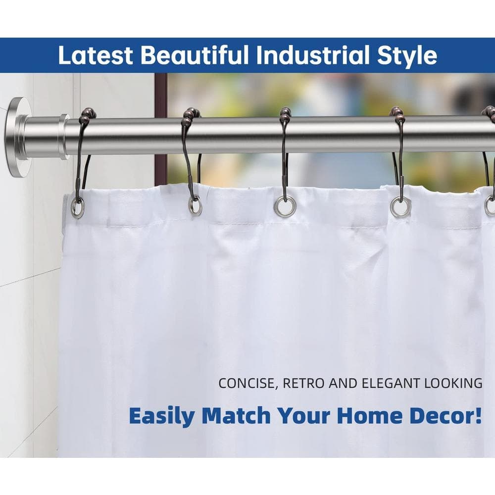 Adrinfly Sturdy 60 in. Stainless Steel Shower Curtain Rod - Rustproof Non-Slip, Brushed Nickel (2)