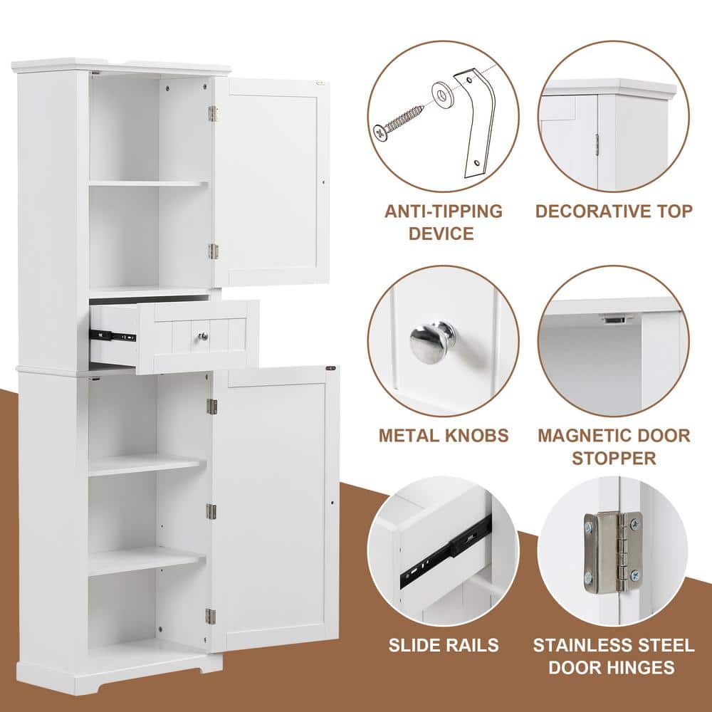 Tatahance 22 in. W 11 in. D 67.3 in. H MDF Tall Bathroom Storage Linen Cabinet with Drawers and Adjustable Shelf (4)