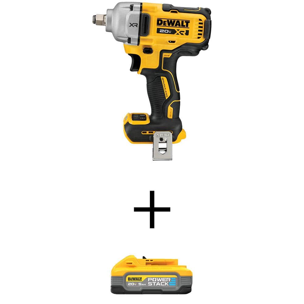 DEWALT 20V MAX XR Lithium-Ion Cordless 1/2 in. Impact Wrench with POWERSTACK 20V 5.0Ah Battery Pack (1)