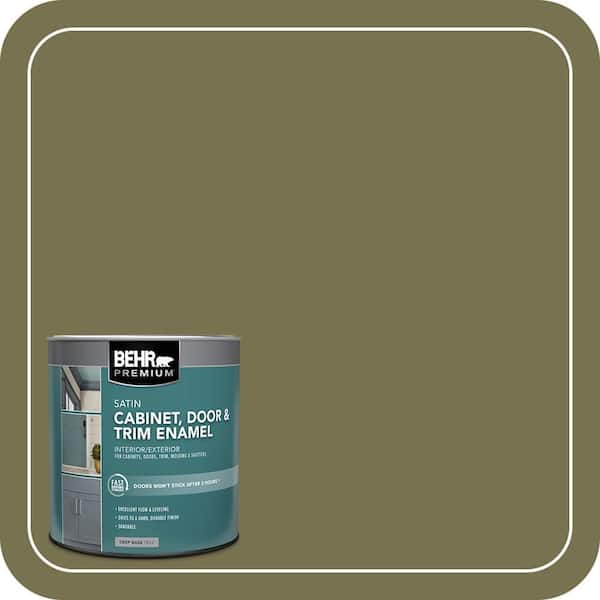BEHR PREMIUM 1 qt. #S350-6 Truly Olive Satin Enamel Interior/Exterior Cabinet, Door & Trim Paint (2)