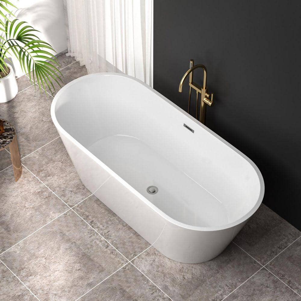 Unbranded 67 in.x 31.5 in. Acrylic Flatbottom Non-Whirlpool Freestanding Soaking Bathtub /Chrome Overflow and Pop-Up Drain (3)
