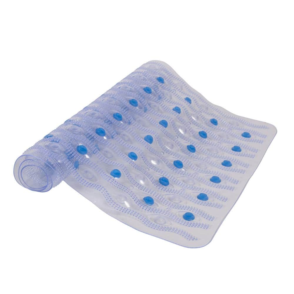 Kenney 15.5 in. W x 27.5 in. L Vinyl Semi-Brushed Inside-the-Tub Bath Mat in Clear/Blue