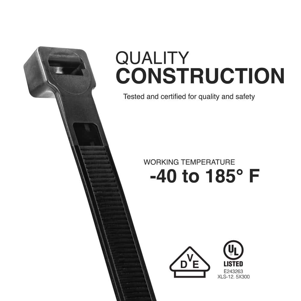 TR Industrial 11.8 in. Ultra Heavy-Duty Multi-Purpose UV Cable Ties, 250 lbs. Tensile Strength (50-Pack) (3)