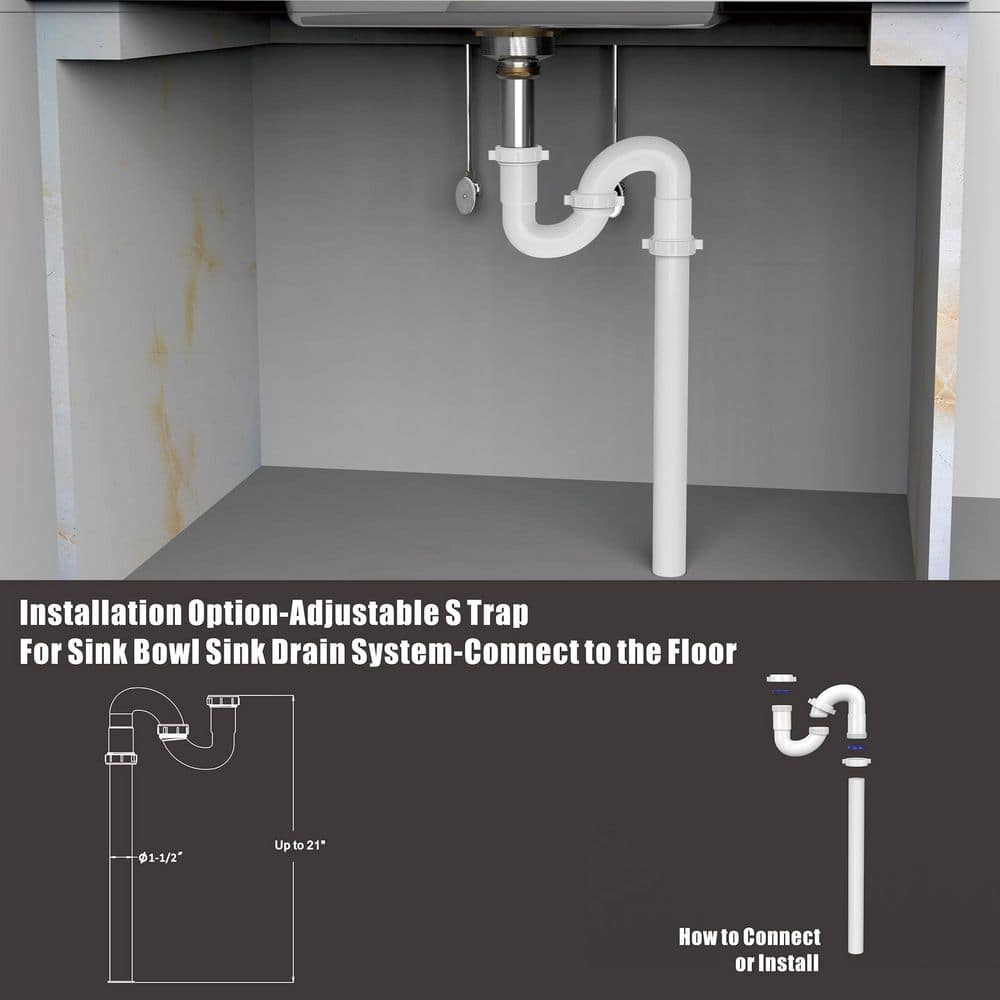 Helhom Kitchen Sink Drain Kit, 1-1/2 in. Sink Drain Plumbing Kit, Universal P Trap Replacement for Kitchen and Bathroom Sinks (3)