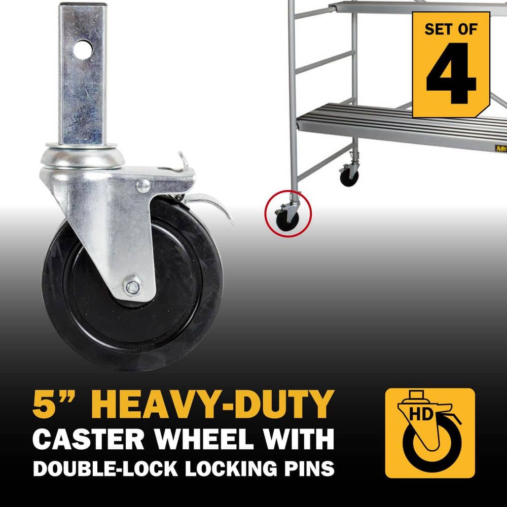 MetalTech 5 in. Caster Wheels with Locking Pins, Heavy Duty Dual Locking Casters, Scaffolding Tools for Baker Scaffold (Set of 4) (2)