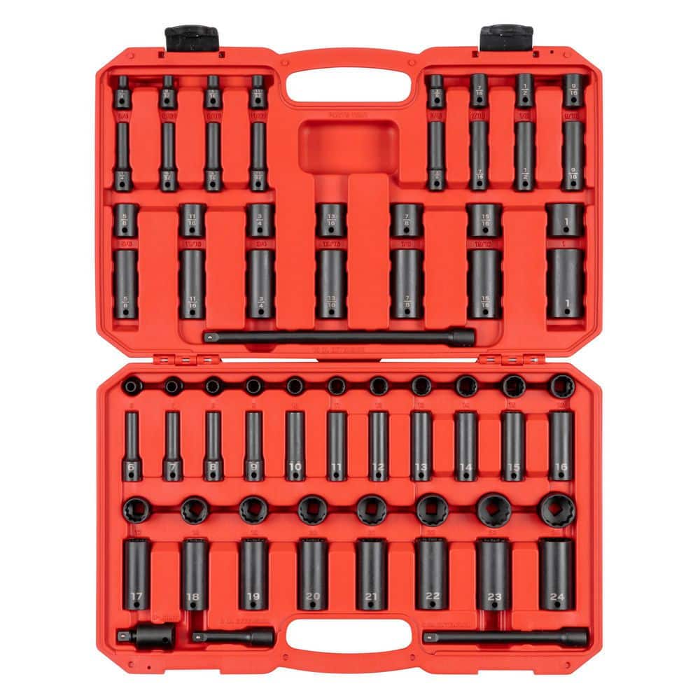 TEKTON 3/8 in. Drive 12-Point Impact Socket Set (72-Piece) (1/4 - 1 in., 6 - 24 mm) (1)