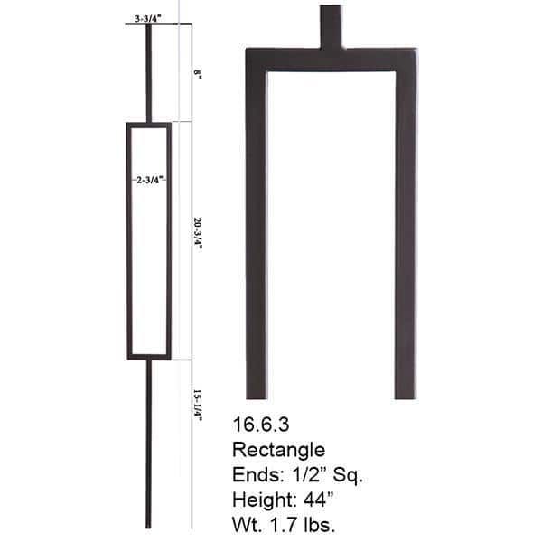 HOUSE OF FORGINGS Aalto Modern 44 in. x 0.5 in. Satin Black Single Rectangle Hollow Wrought Iron Baluster (2)