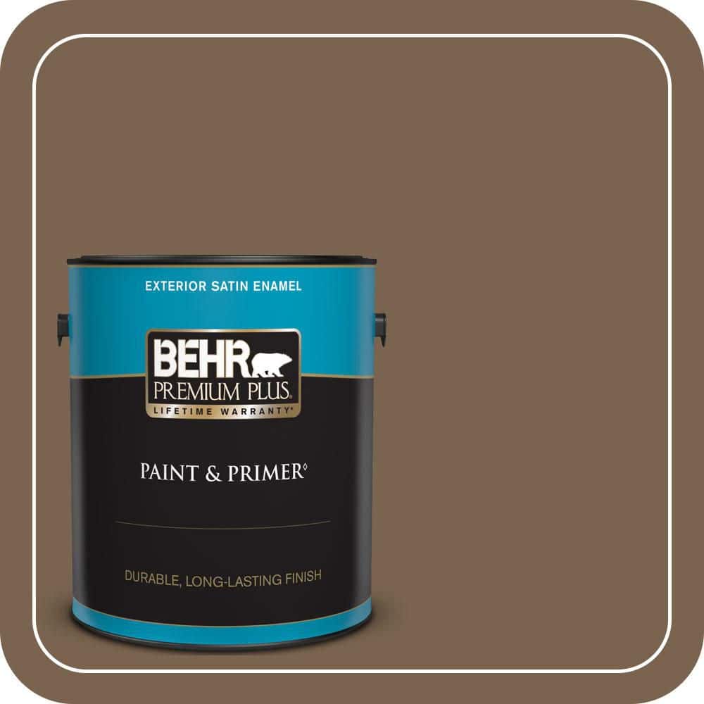BEHR PREMIUM PLUS 1 gal. #N260-7 Folk Guitar Satin Enamel Exterior Paint & Primer