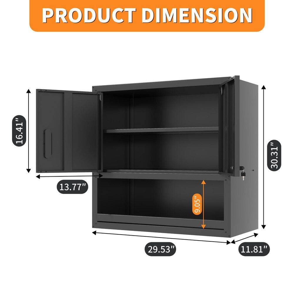 Tahanbath Metal 29.50 in. W x 30.30 in. D x 11.80 in. H Bathroom Storage Wall Cabinet in Black with Locking Door (3)