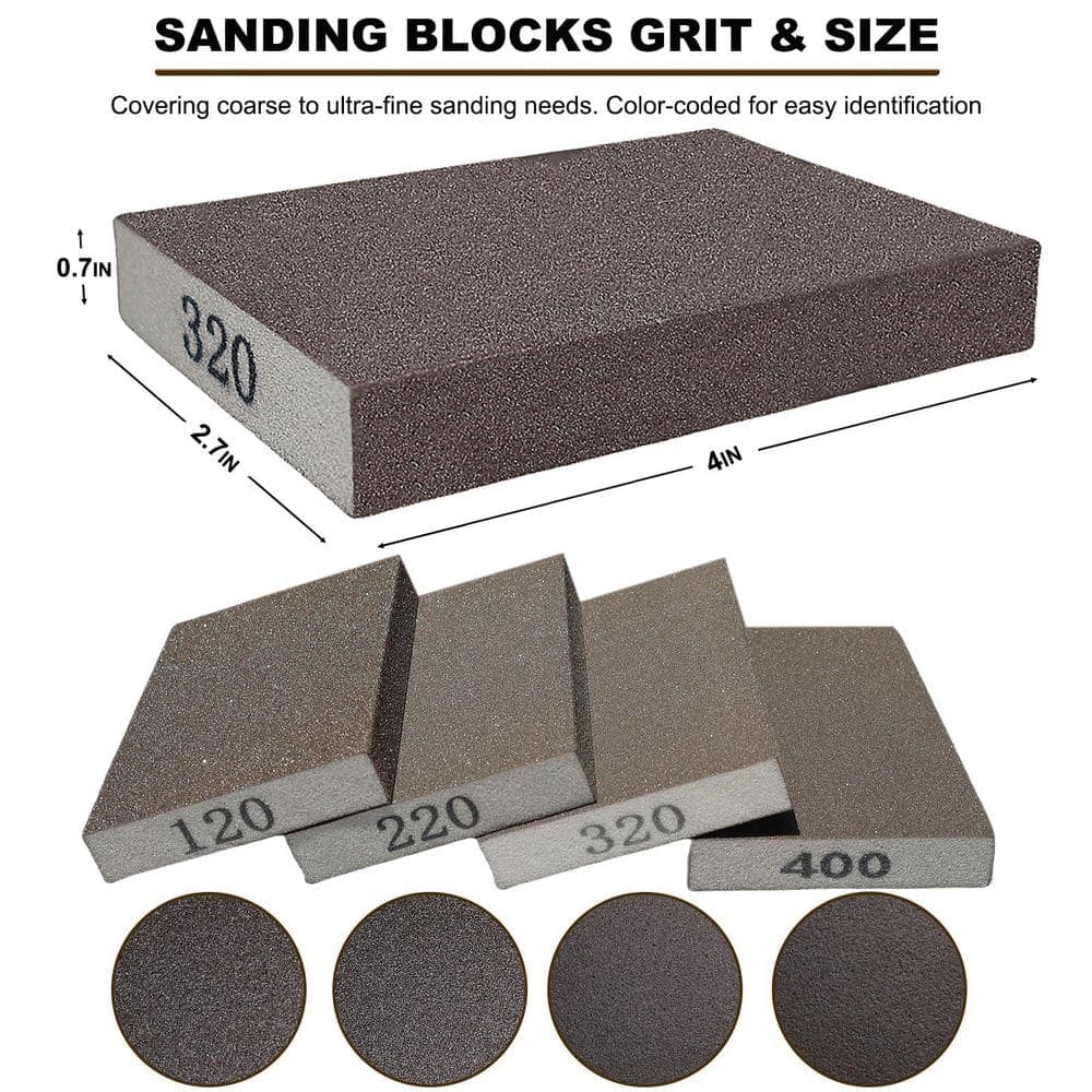Unbranded 8Pck Sanding Sponge Blocks, 60/80/120/220 Grit Assortment, High-Elastic Sponge for Wood Metal Drywall, Washable Reusable (3)