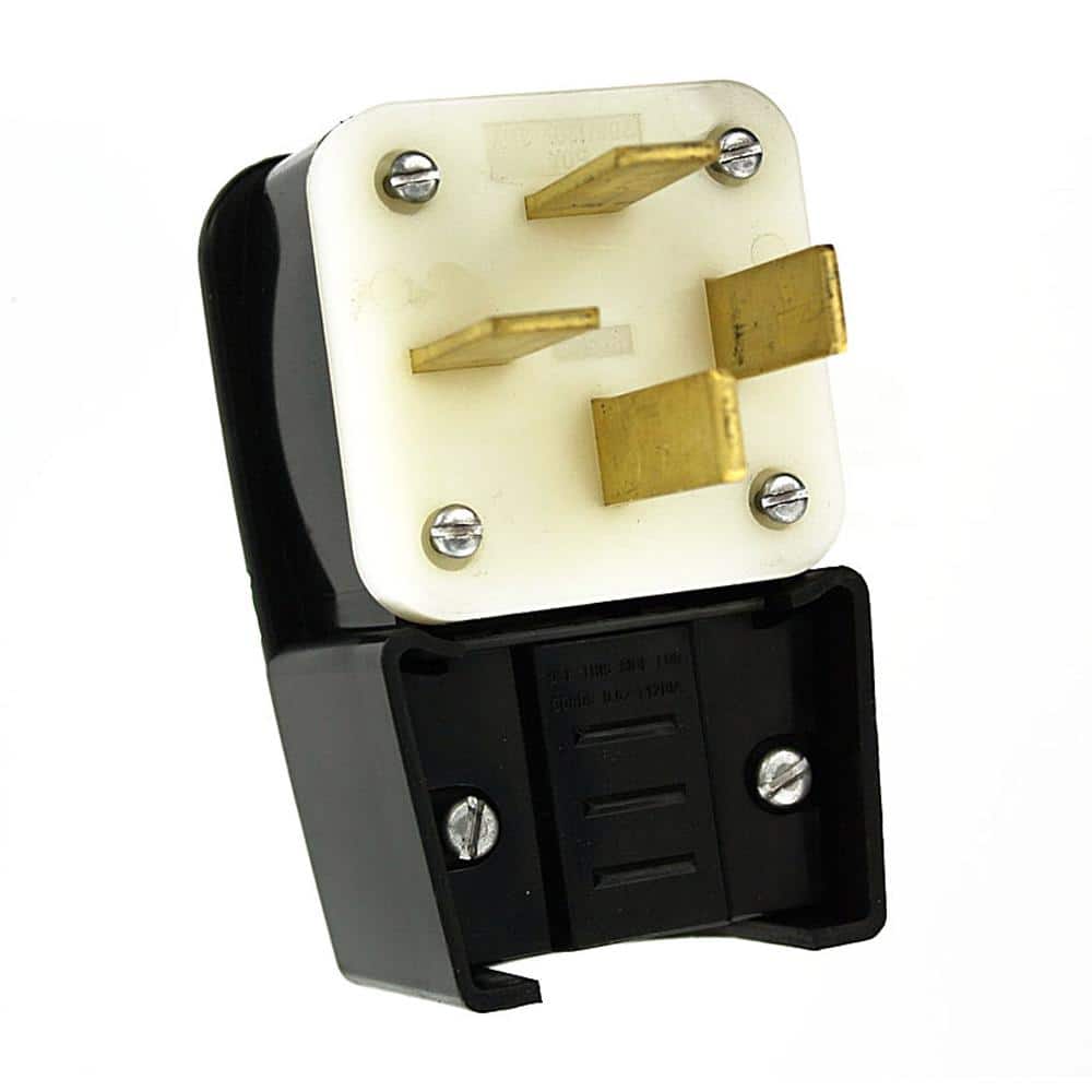 Leviton 50 Amp 120/208-Volt 3-Phase Straight Blade Non-Grounding Angle Plug, Black/White 8352-P (1)