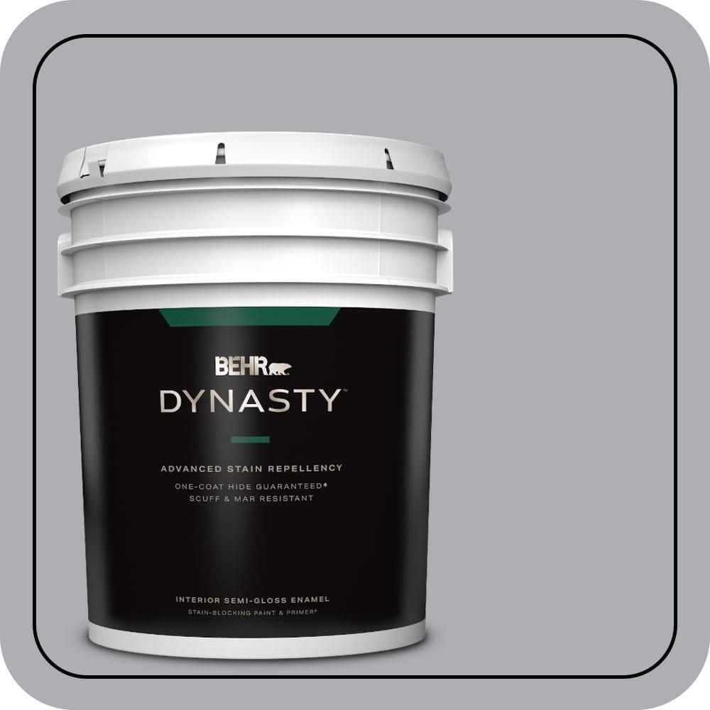 BEHR DYNASTY 5 gal. #N500-3 Tin Foil One-Coat Hide Semi-Gloss Enamel Interior Stain-Blocking Paint & Primer