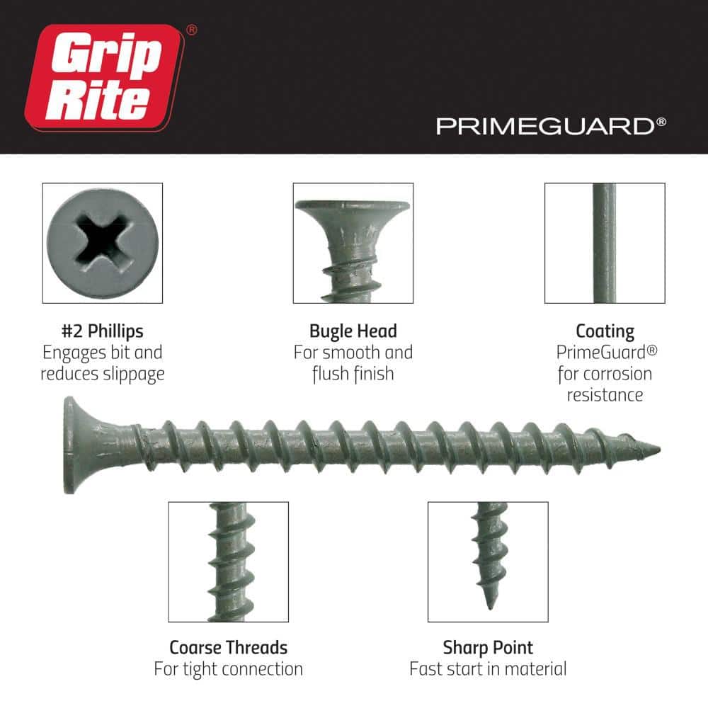 Grip-Rite #8 . # Phillips Bugle Head Coarse Thread Coated Exterior Wood Deck Screws Box (4)