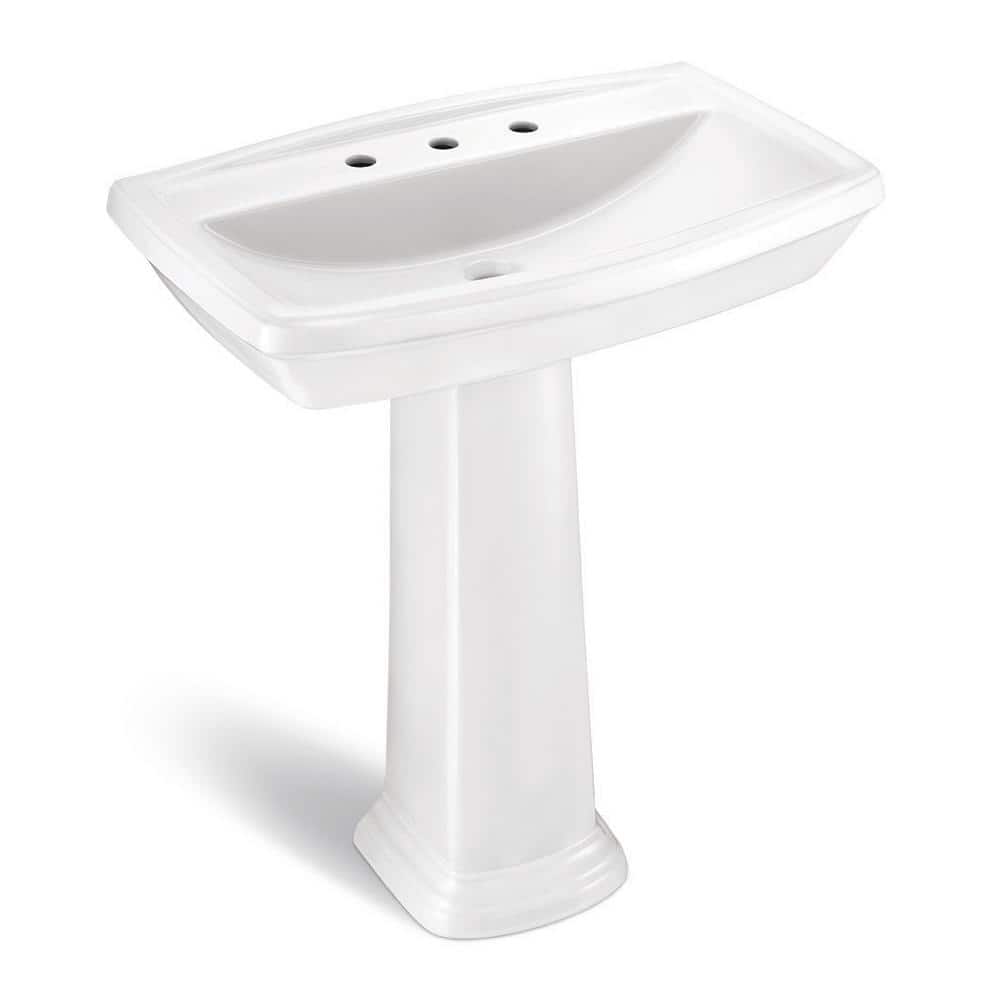 Glacier Bay Designer 30 in. Pedestal Sink Basin with 8 in. Faucet Center in White (1)