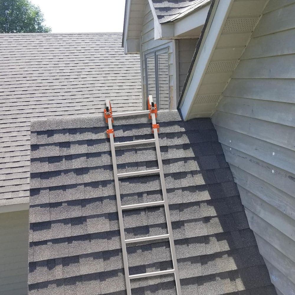 Helhom Heavy Duty Steel Extension Ladder Stabilizer, Ladder Roof Hook with Wheel, Extension Ladder Rubber Grip T-Bar (2)