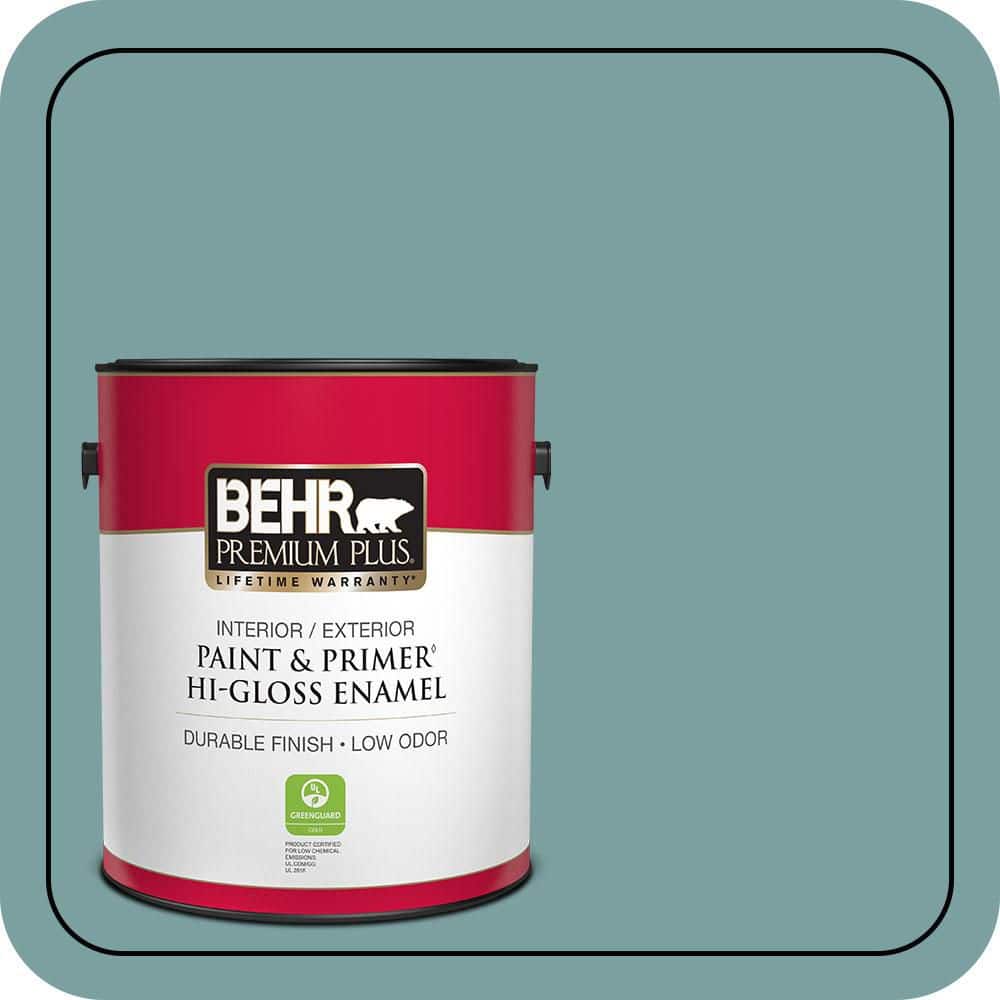 BEHR PREMIUM PLUS 1 gal. #S440-4 Tower Bridge Hi-Gloss Enamel Interior/Exterior Paint & Primer