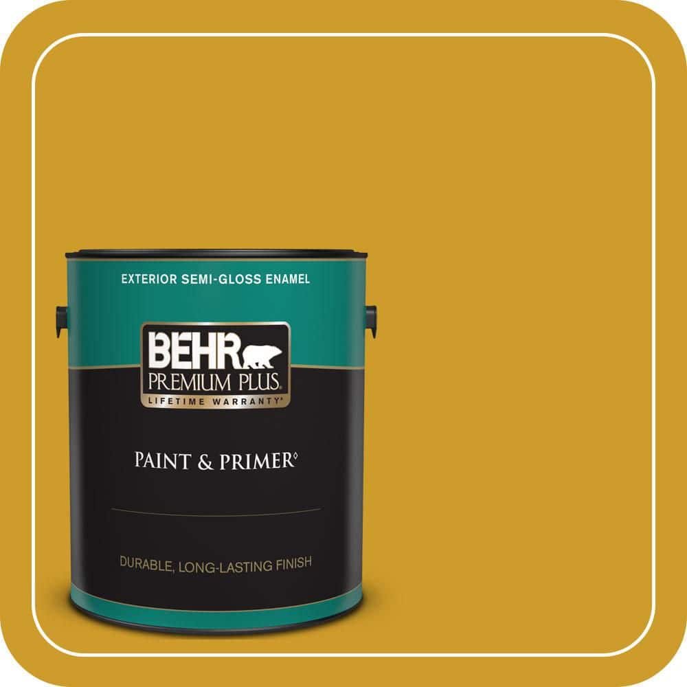 BEHR PREMIUM PLUS 1 gal. #T16-09 Citronne Semi-Gloss Enamel Exterior Paint & Primer