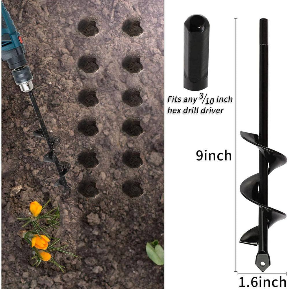 KIWDZFU Garden Auger Spiral Drill Bit Set, 3 x 12 in. and 1.6 x 9 in. for Planting and Digging, Efficient Tool for 3/8 Hex Drill (3)