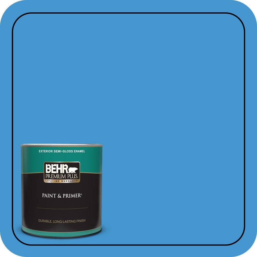 BEHR PREMIUM PLUS 1 qt. #P510-5 Perfect Sky Semi-Gloss Enamel Exterior Paint & Primer