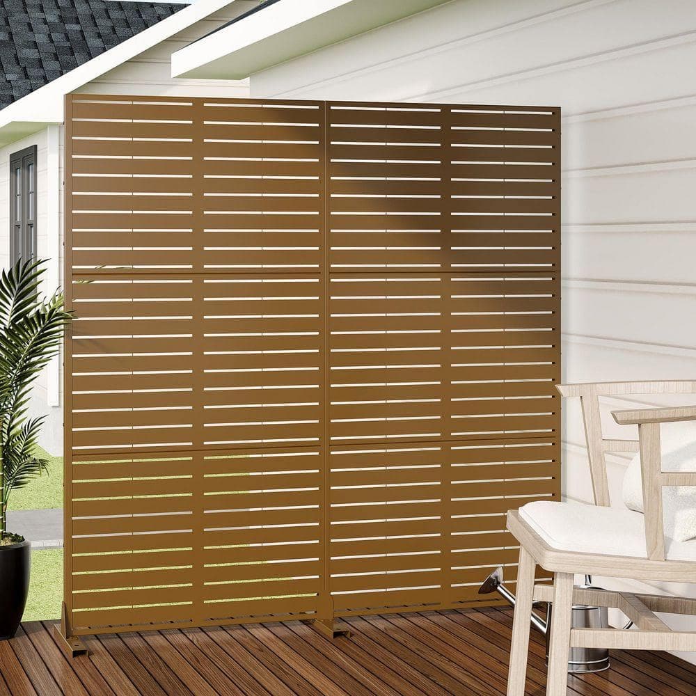 Unbranded 72 in. x 72 in. Outdoor Metal Privacy Screen Garden Fence in Louver Pattern in Brown (3)