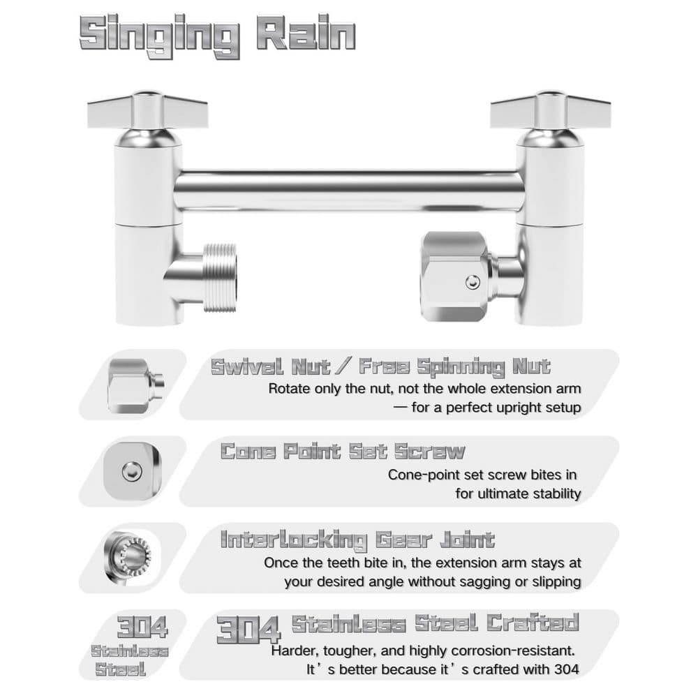 Numhew 1-Piece 5 in. Adjustable Shower Head Extension Arm with Locking Set Screw in Chrome for Bathroom Shower Replacement (3)