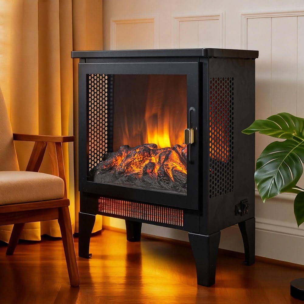 SUNRINX 17 in. Freestanding Electric Fireplace Stove Heater with 3D Flame Effect Classic CSA/UL Certified in Black (2)