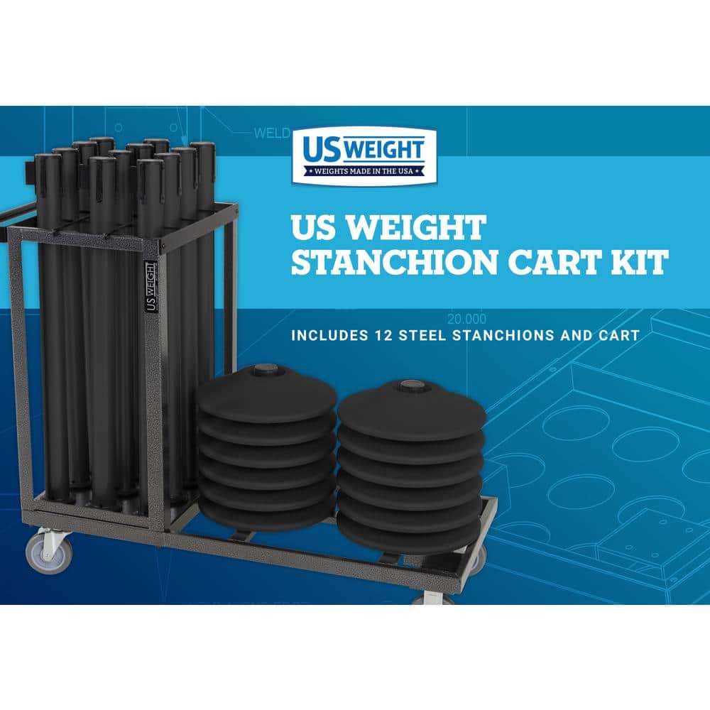Unbranded US Weight Statesman Stanchion Cart Kit and 12 Black Steel Stanchions and Cart (2)