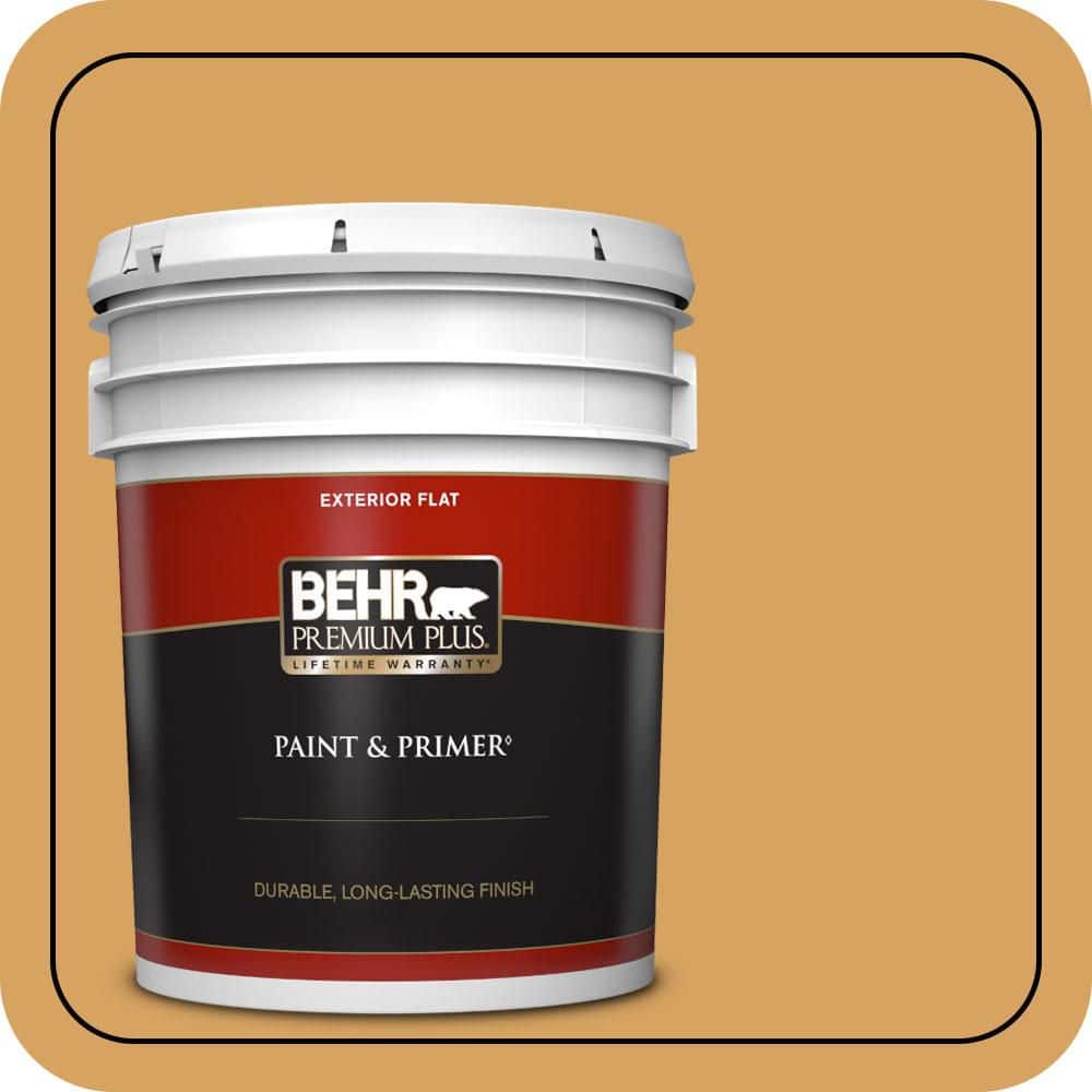 BEHR PREMIUM PLUS 5 gal. #MQ4-10 Amber Brew Flat Exterior Paint & Primer