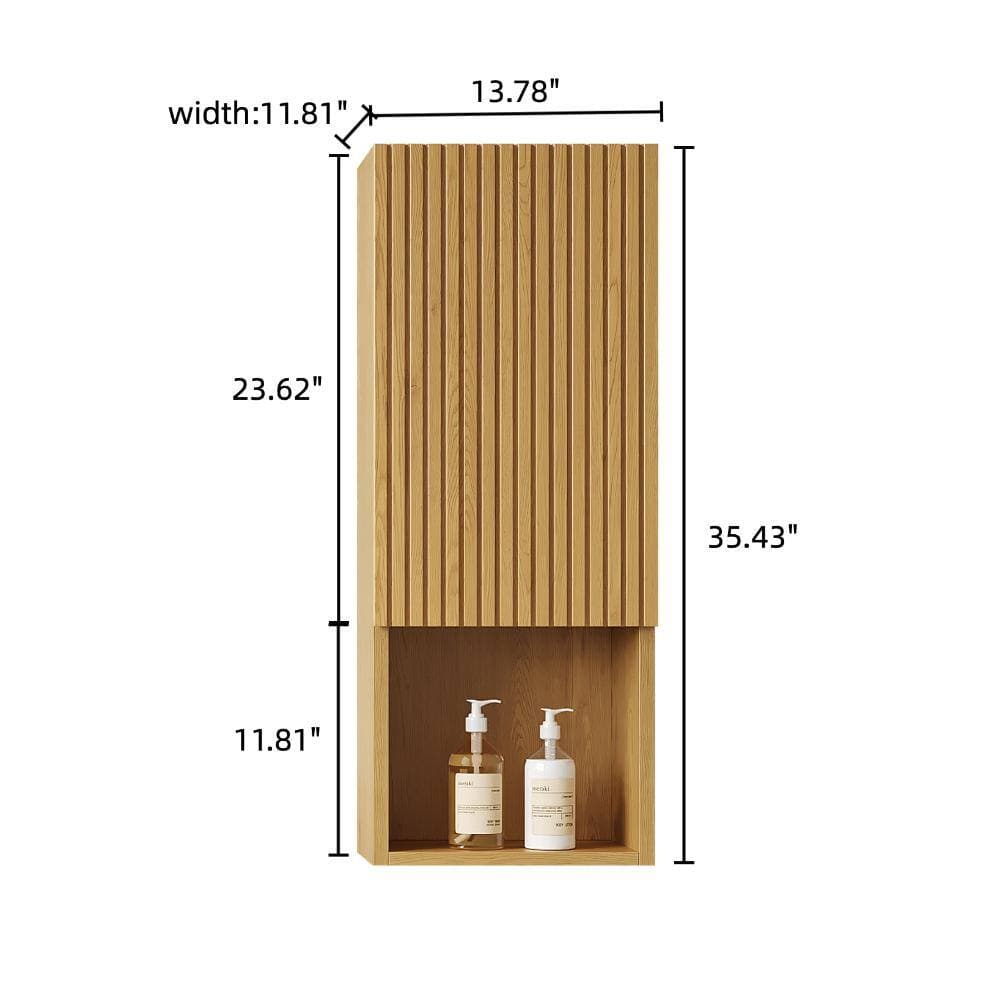 XUJMK 14 in. W x 12 in. D x 35 in. H Bathroom Storage Wall Cabinet in Brown, Narrow Storage Cabinet with Door, Shelves (2)