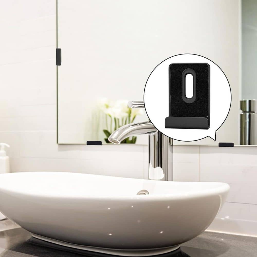 Adrinfly Black Wide Channel Metal Mirror Hanger Clip Kit for Heavy Frameless Mirror Wall Mounting, 6-Pack (3)