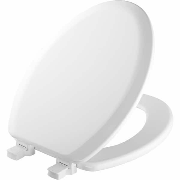 BEMIS Richfield Elongated Enameled Wood Toilet Seat in White Never Loosens and Removes for Easy Cleaning