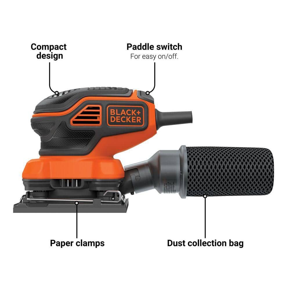 BLACK+DECKER 2 Amp Corded 1/4 Sheet Orbital Sander with Paddle Switch Actuation (3)