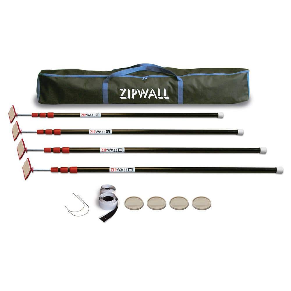 ZipWall 10 ft. Stainless Steel Dust Barrier Poles with 2-Adhesive Zippers and a Carry Bag Black (4-Pack)