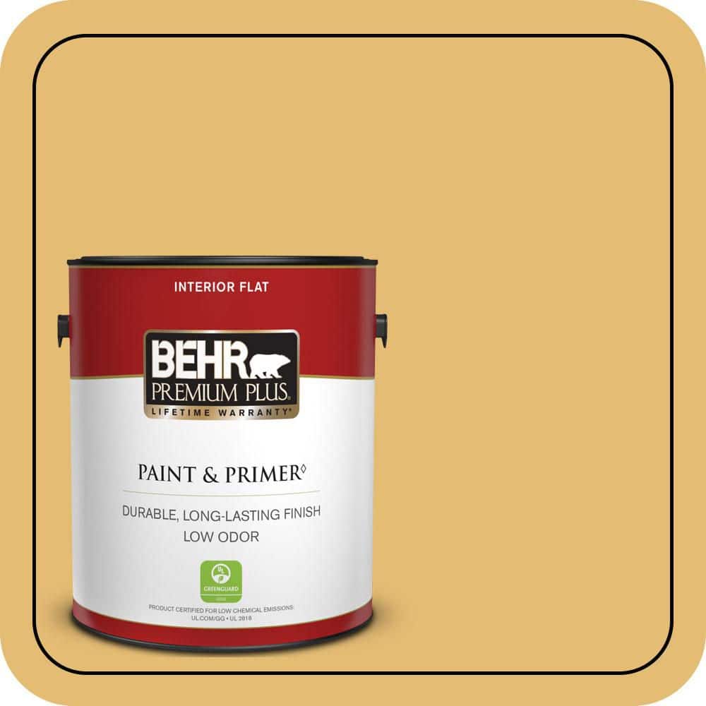 BEHR PREMIUM PLUS 1 gal. #PMD-96 Wild Wheat Flat Low Odor Interior Paint & Primer