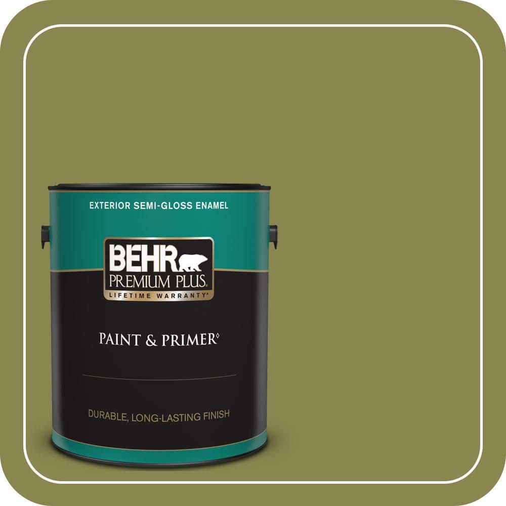 BEHR PREMIUM PLUS 1 gal. #T15-18 Snap Pea Green Semi-Gloss Enamel Exterior Paint & Primer