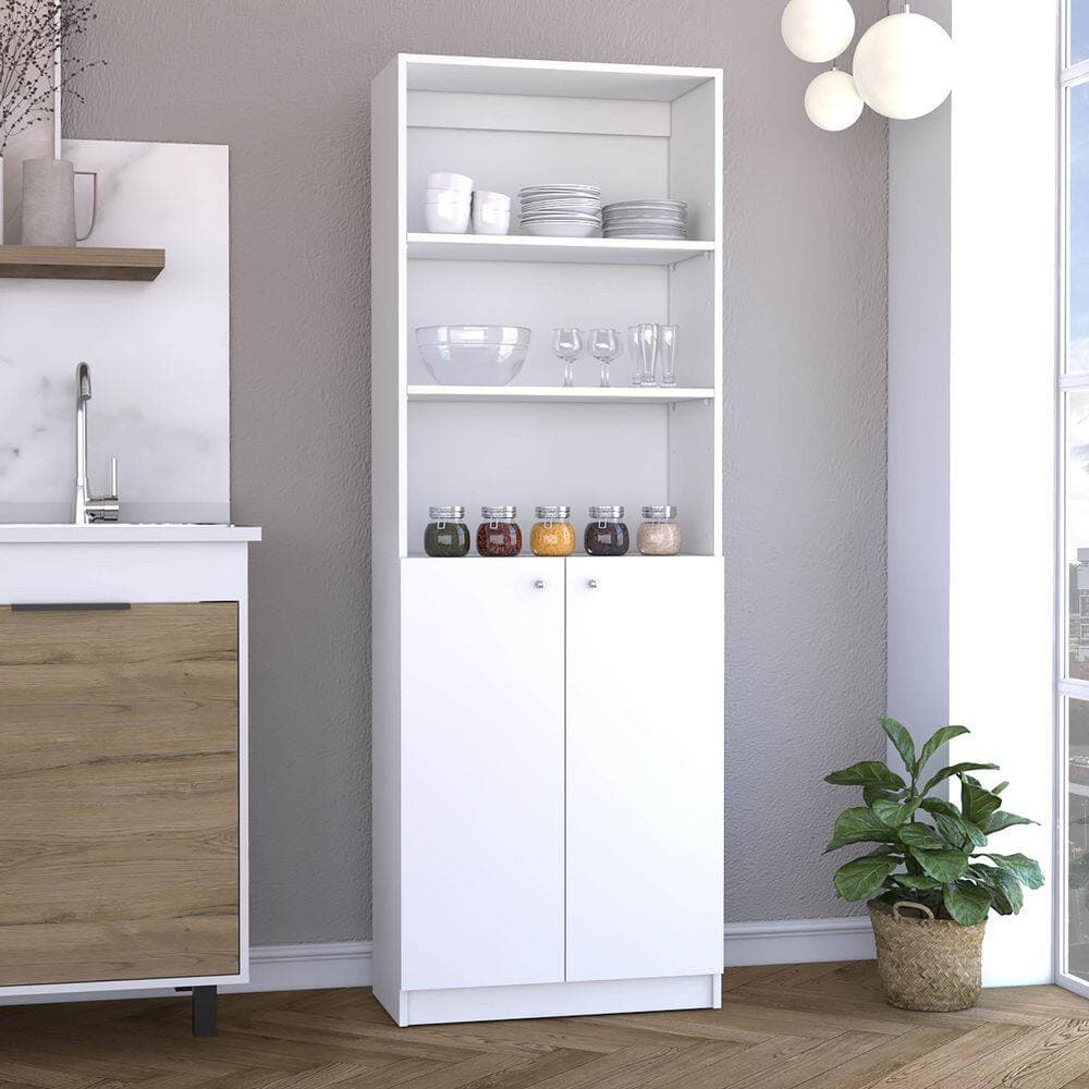 Tahanbath 24.72 W x 11.77 D x 71.10 in. H Particle Board Freestanding Linen Cabinet w/ Upper Shelves in White (2)
