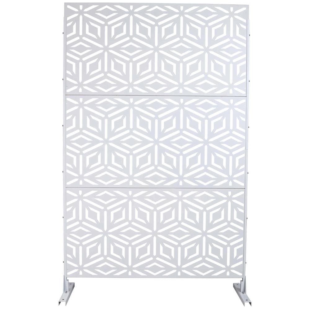 Tenleaf 48" H x 76" W White Metal Privacy Screen with Stable Base, Privacy Fence Panels for Outdoor Freestanding (1)