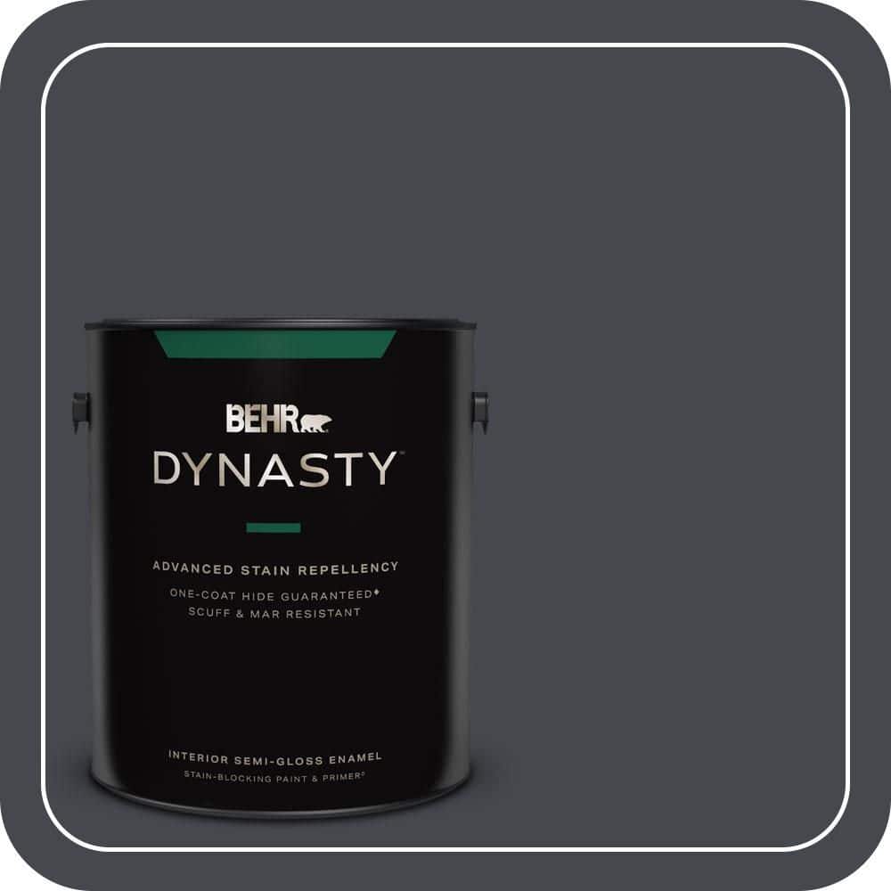 BEHR DYNASTY 1 gal. #N490-7 Ink Black One-Coat Hide Semi-Gloss Enamel Interior Stain-Blocking Paint & Primer