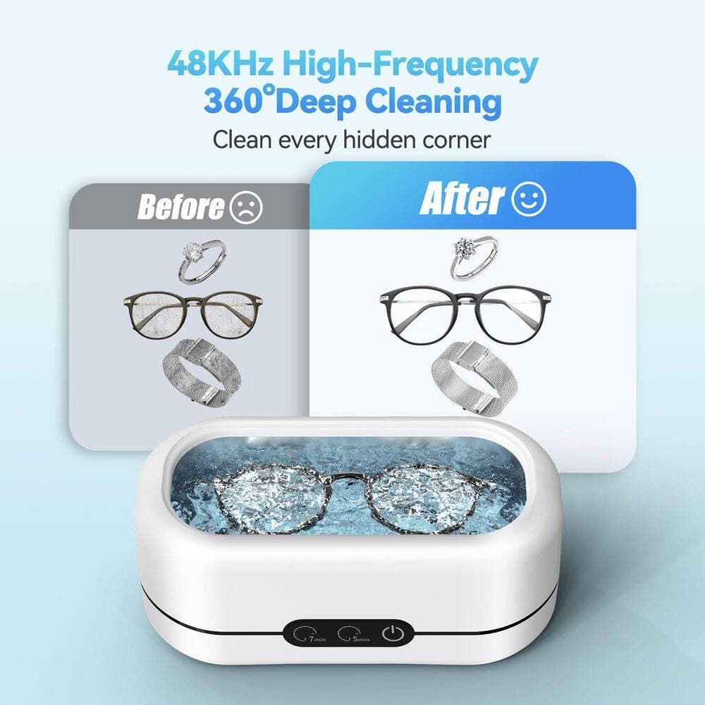 Wudkey 1-Piece Bath Accessory Set in White, 48KHz Ultrasonic Cleaner Dual Modes 304 Steel Tank for Jewelry Eyeglasses Dentures (2)