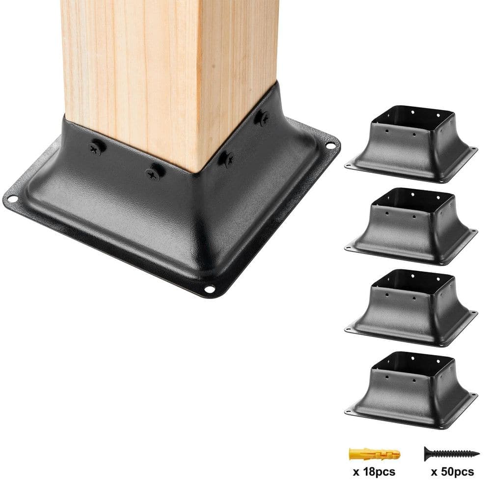 SVOPES 4 x 4 Post Base, 4-Pieces, Internal 3.6 x 3.6 in. Heavy Duty Powder-Coated Carbon Steel Post Bracket, Fits Standard Wood (1)