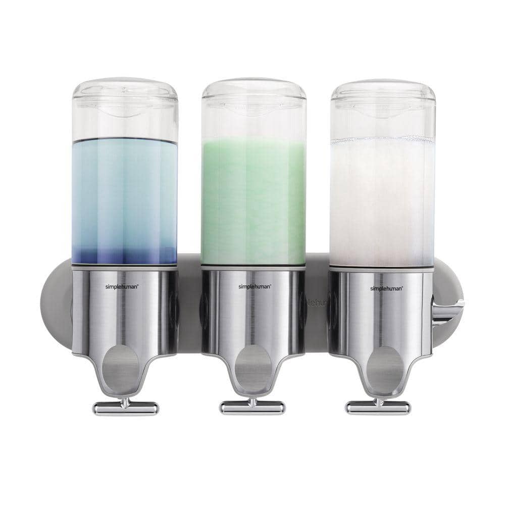 simplehuman 15 oz. Triple Wall Mount Shower Soap Dispenser Pump, Stainless Steel