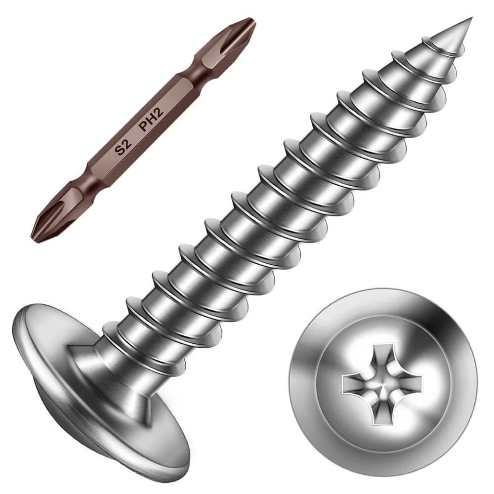 MYWISH #8 x 1 in. 410 Stainless Steel Phillips Truss Head Self-Tapping Wood Screws (150-Pack) (1)